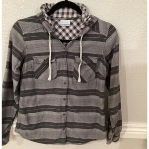 Gray Striped Button-Up Hoodie